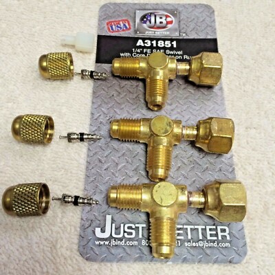 JB Industries, Brass Tee, A31851, 1/4 FE SAE Swivel with Core Depressor on Run