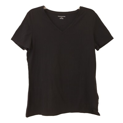Amazon Essentials Women's Basic Top Size L  Short Sleeve V-Neck Fitted Black B9