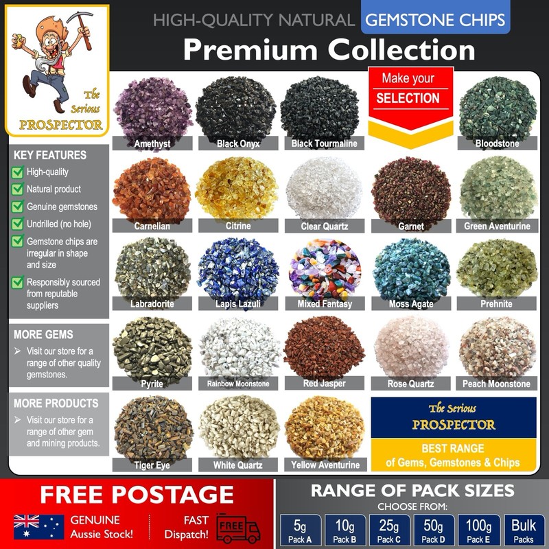 Gemstone Chips: Amethyst Citrine Garnet Prehnite Rose Quartz | Gem Crystal Range