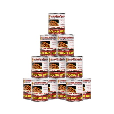 Survival Cave Canned Meat Ground Beef Long Term Food Storage 28oz - 12 Cans