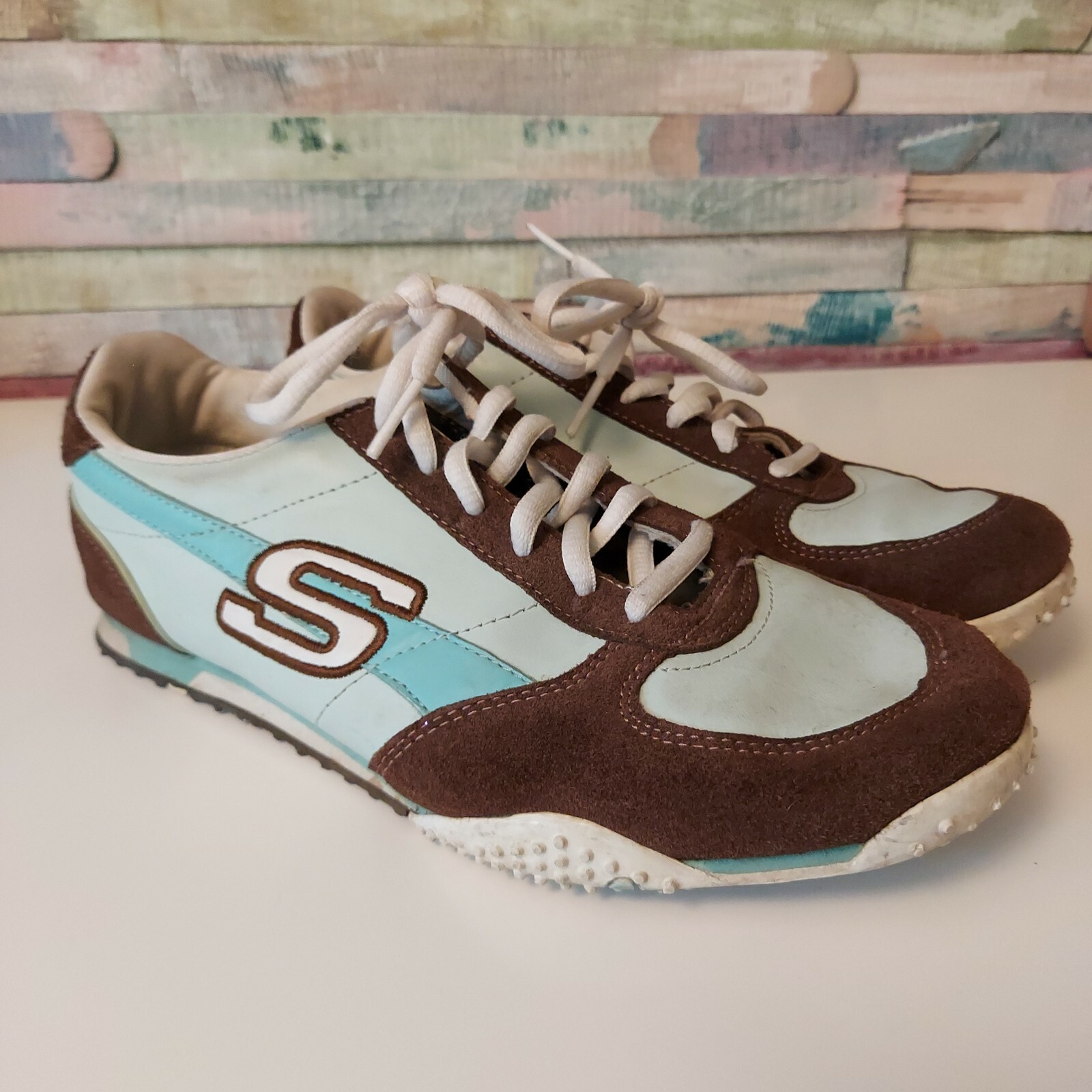 SKECHERS - DUCK EGG BLUE/CHOC BROWN 