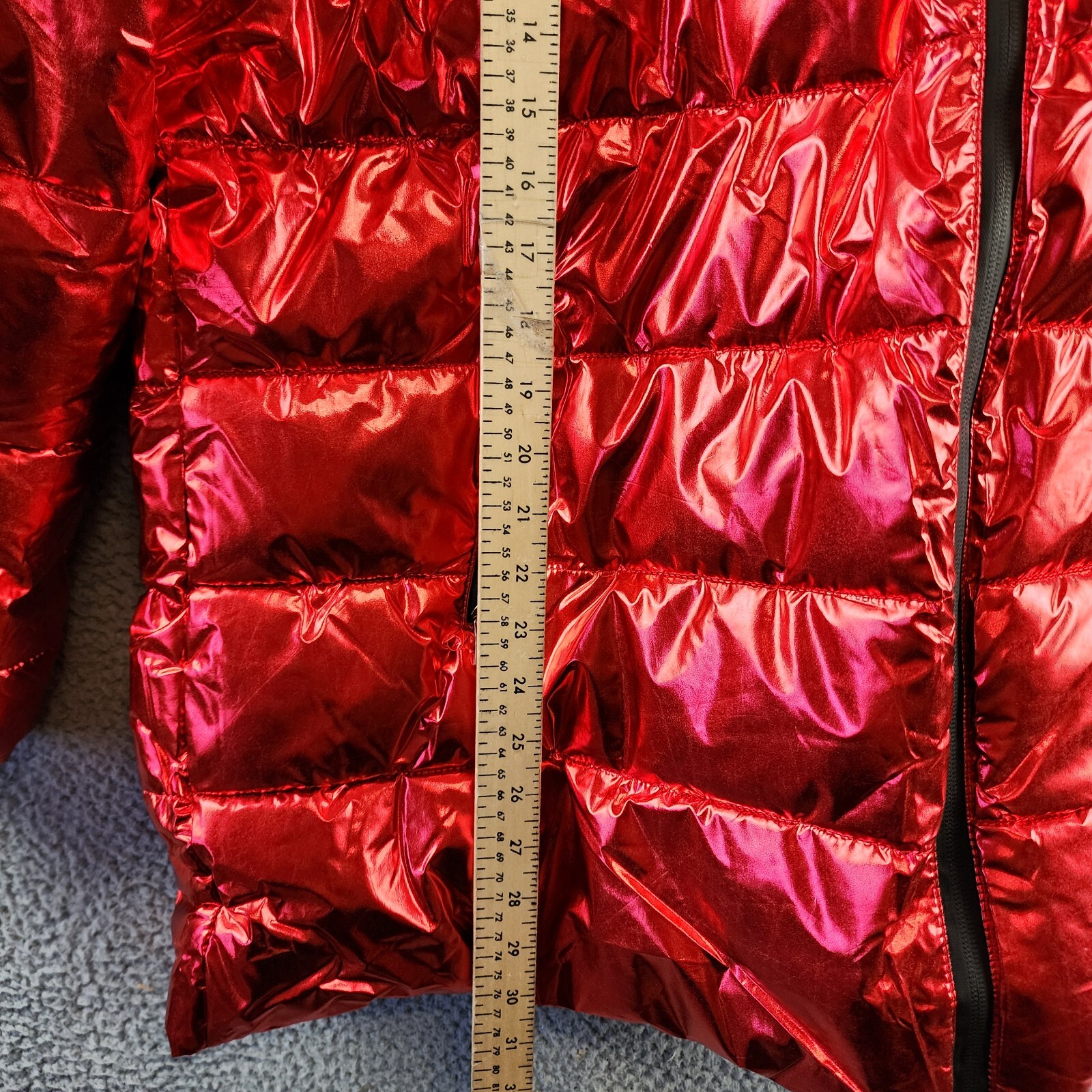 White Mark Plus Size Metallic Puffer Coat with Hoodie Women's 2XL Red Full Zip~ - Picture 8 of 14
