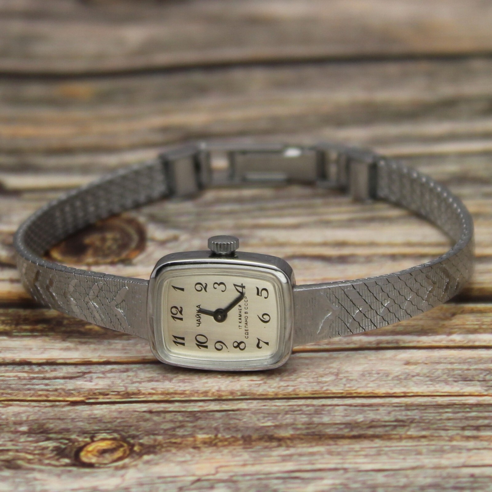 Vintage USSR Womans watch on bracelet CHAYKA 1301 Chaika baguette in Box ЧАЙКА⌚