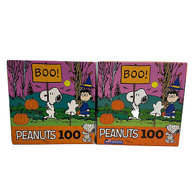 2 Peanuts Halloween 1 Open/ 1 Box Has Hole Puzzles Snoopy 100 Piece Each Pumpkin
