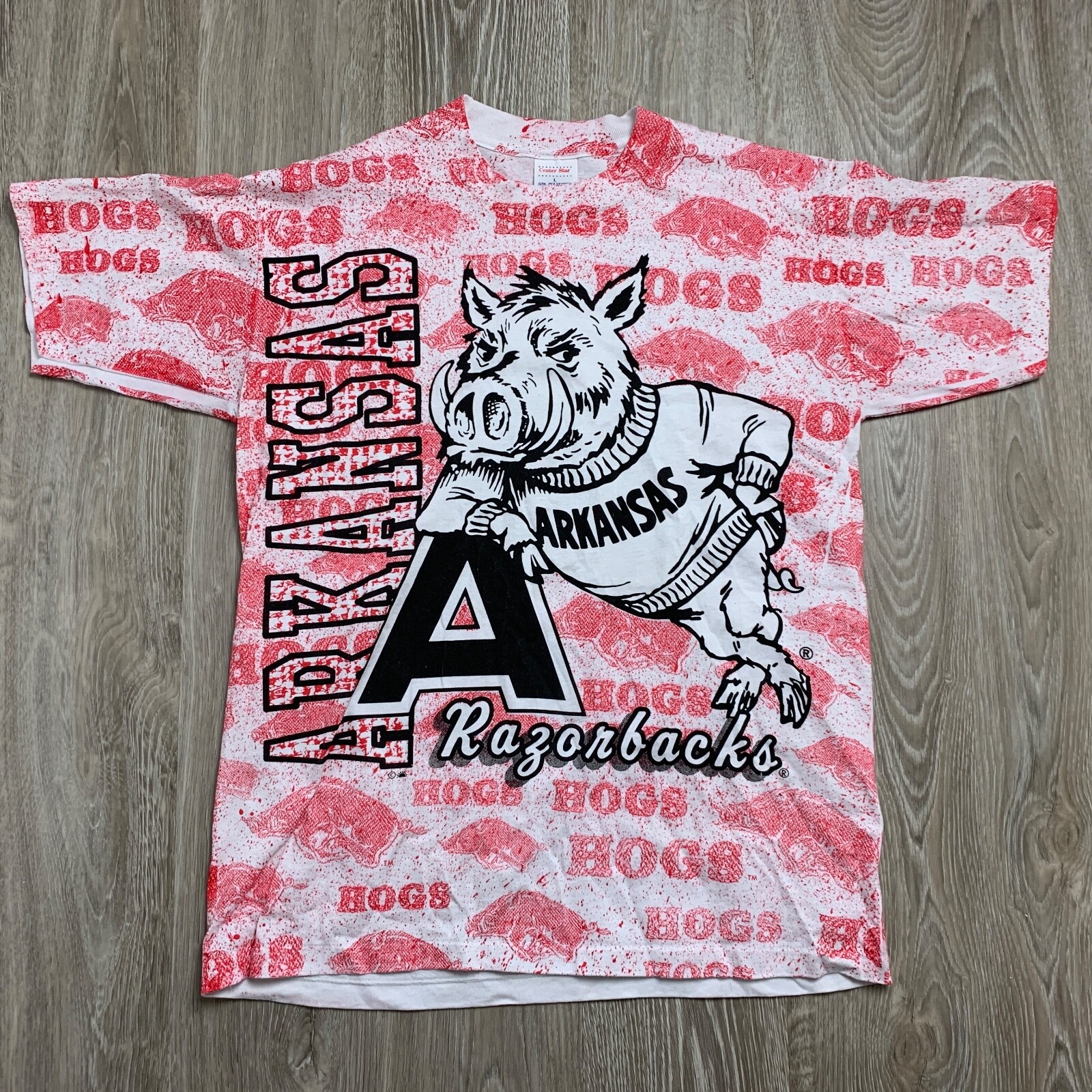 

Arkansas Razorbacks Красно-белая винтажная футболка со сплошным принтом Сделано в США Мужская, Красный