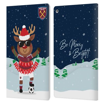 OFFICIAL WEST HAM UNITED FC CHRISTMAS LEATHER BOOK WALLET CASE FOR AMAZON FIRE