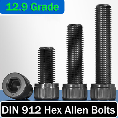 M3 M4 M5 - M10 Black Self Colour 12.9 High Tensile Allen Bolt Socket Cap Screws
