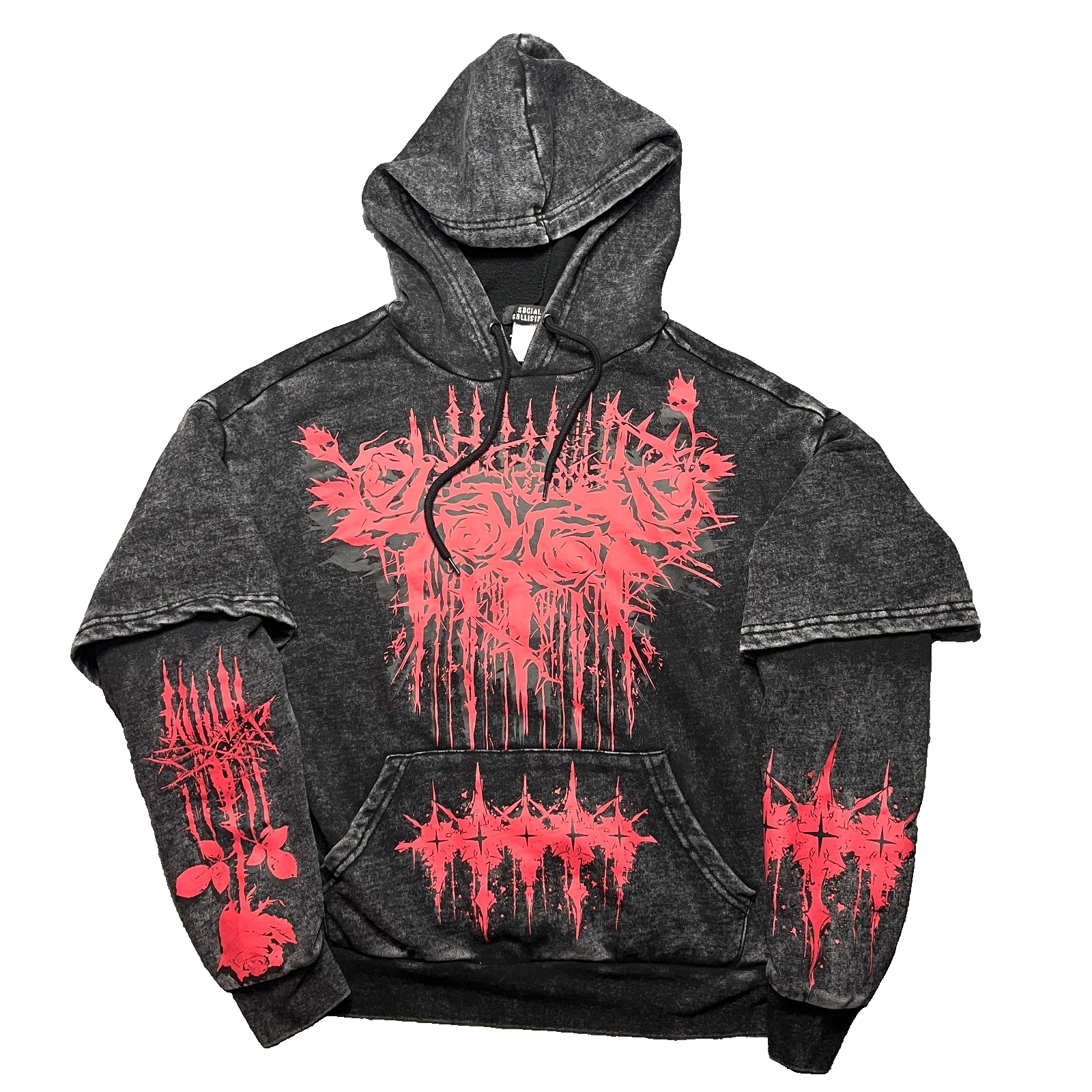 Social Collision Hoodie Sz XS Double Sleeve Sweatshirt Death Metal