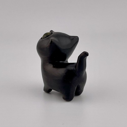 Adorable Tiny Black Wood Cat Desk Figurine 1.25 Inch