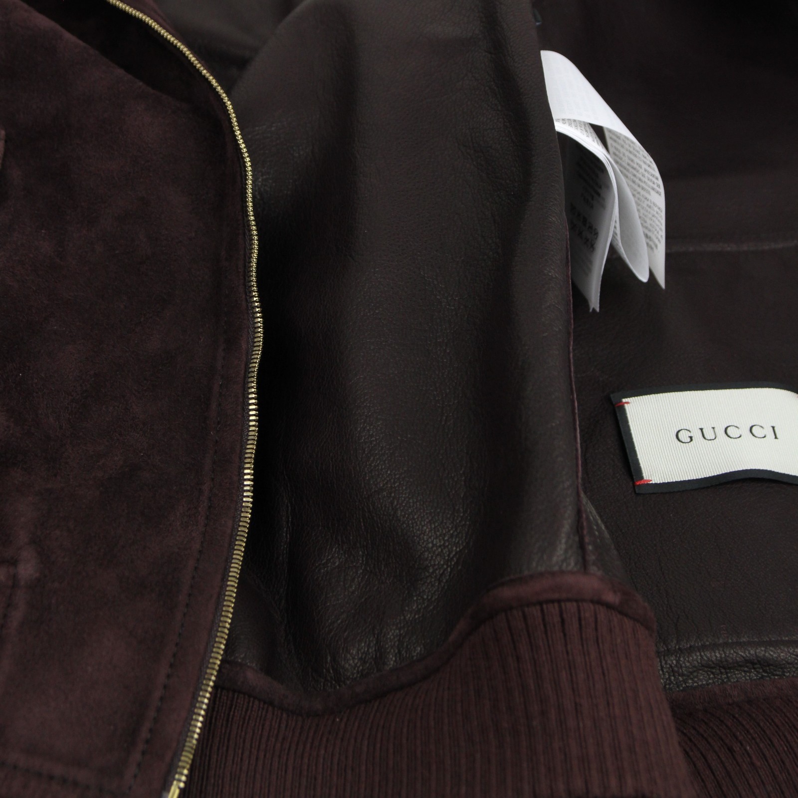 Pre-owned Gucci $3400  Men's Dark Plum Goat Suede Bomber Jacket W/knit Detail 408372 6019 In Purple
