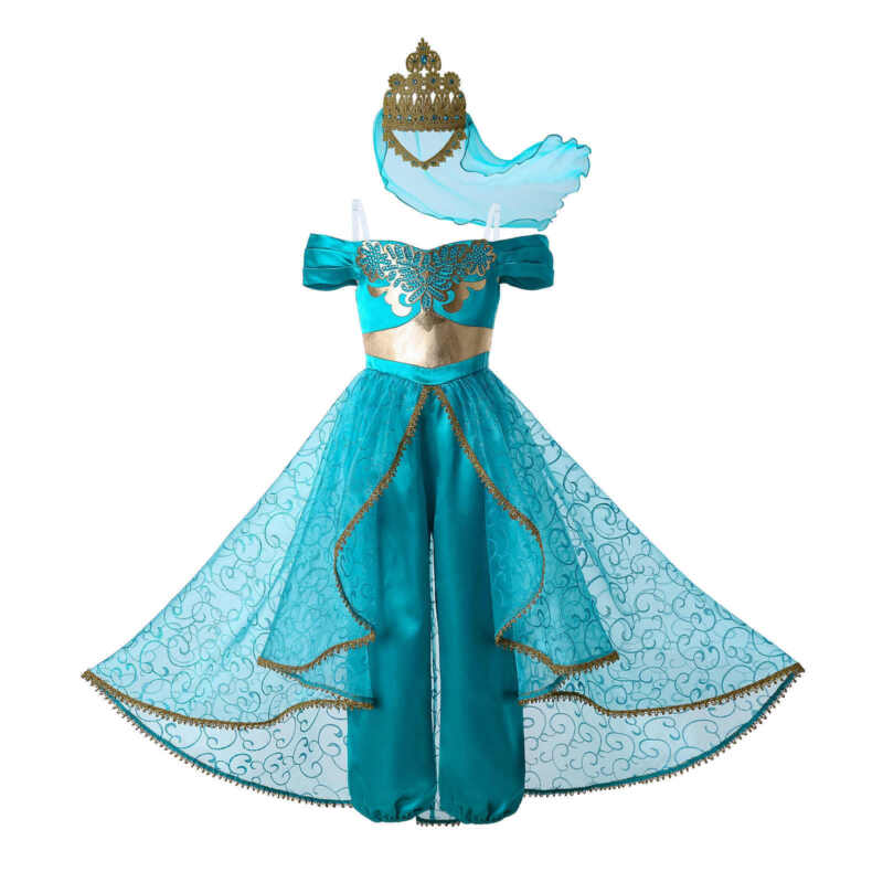 4-12 Y Girls Princess Jasmine Costumes Kids Fancy Dress UP Party Outfits Cosplay