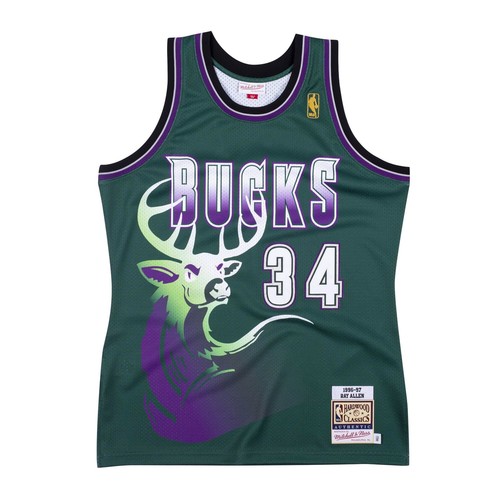 

АУТЕНТИЧНАЯ АЛЬТЕРНАТИВНАЯ ФУТБОЛКА NBA MITCHELL - NESS MILWAUKEE BUCKS 96 RAY ALLEN, Dark green