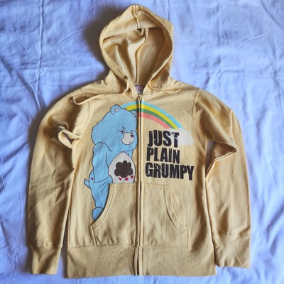 Care Bears Just Plain Grumpy 2007 Women's Small Yellow Full-zip Hoodie Sweater