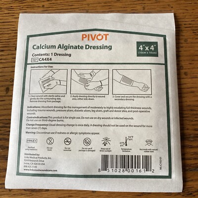 Pivot Calcium Alginate Wound Dressing  All-Natural First Aid | 4X4 10 dressings