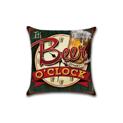 Set of 4 Pillow Covers 18x18, Man Cave Happy Hour Bar Décor Linen Fabric 45x45cm