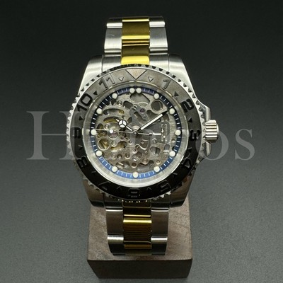 Custom Made Skeleton Watch YM Style NH70 Auto Movement Black Metal Bezel S/GD OY