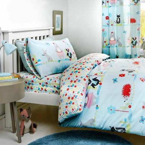 Kids Woodland Fox Hedghogs Bears Duvet Cover Set Fitted Sheet