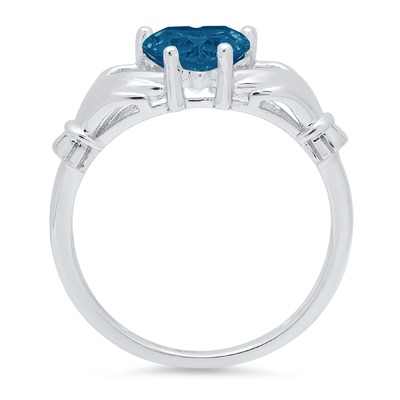 Pre-owned Pucci 1.55 Irish Celtic Claddagh London Blue Topaz Promise Wedding Ring 14k White Gold In D