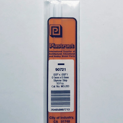Plastruct 90721 Styrene Rectangle Strip 0.020''x 0.030''x 10'' (10)