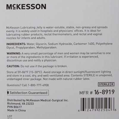 McKesson Lubricating Jelly Sterile 4 oz. Tube 12 per Box 16-8919