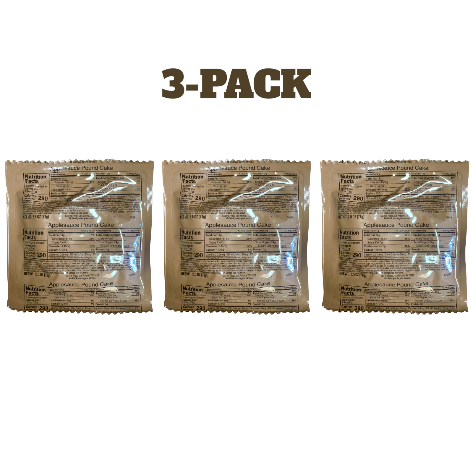 Authentic MRE Dessert, Applesauce Pound Cake, Pack of 3 to 24 (Your choice)