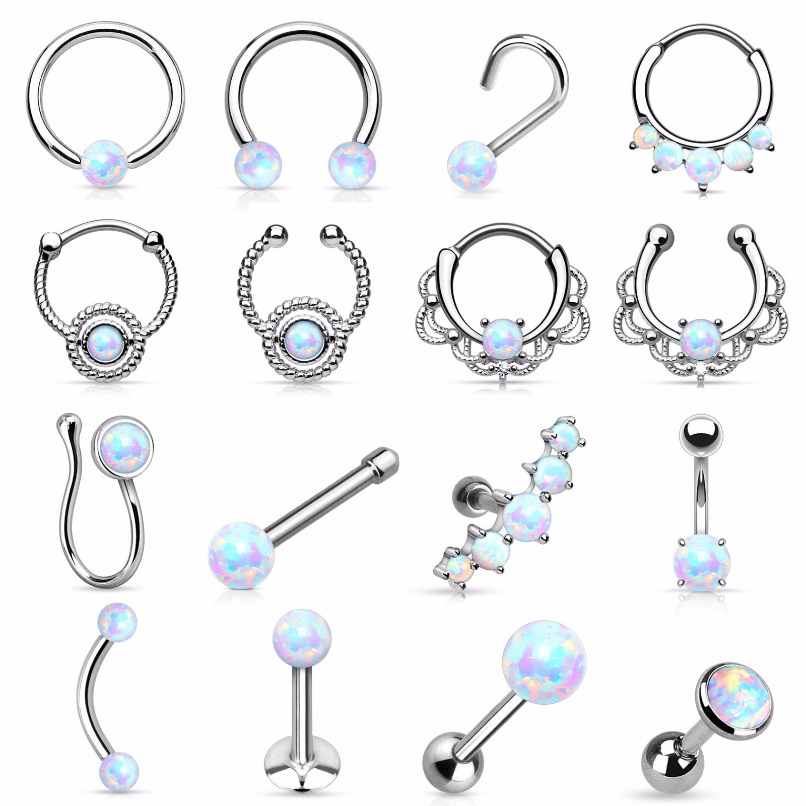 Opal Imitat Septum Lippen Piercing Schmuck Nase Augenbrauen Intim Ohr Tragus