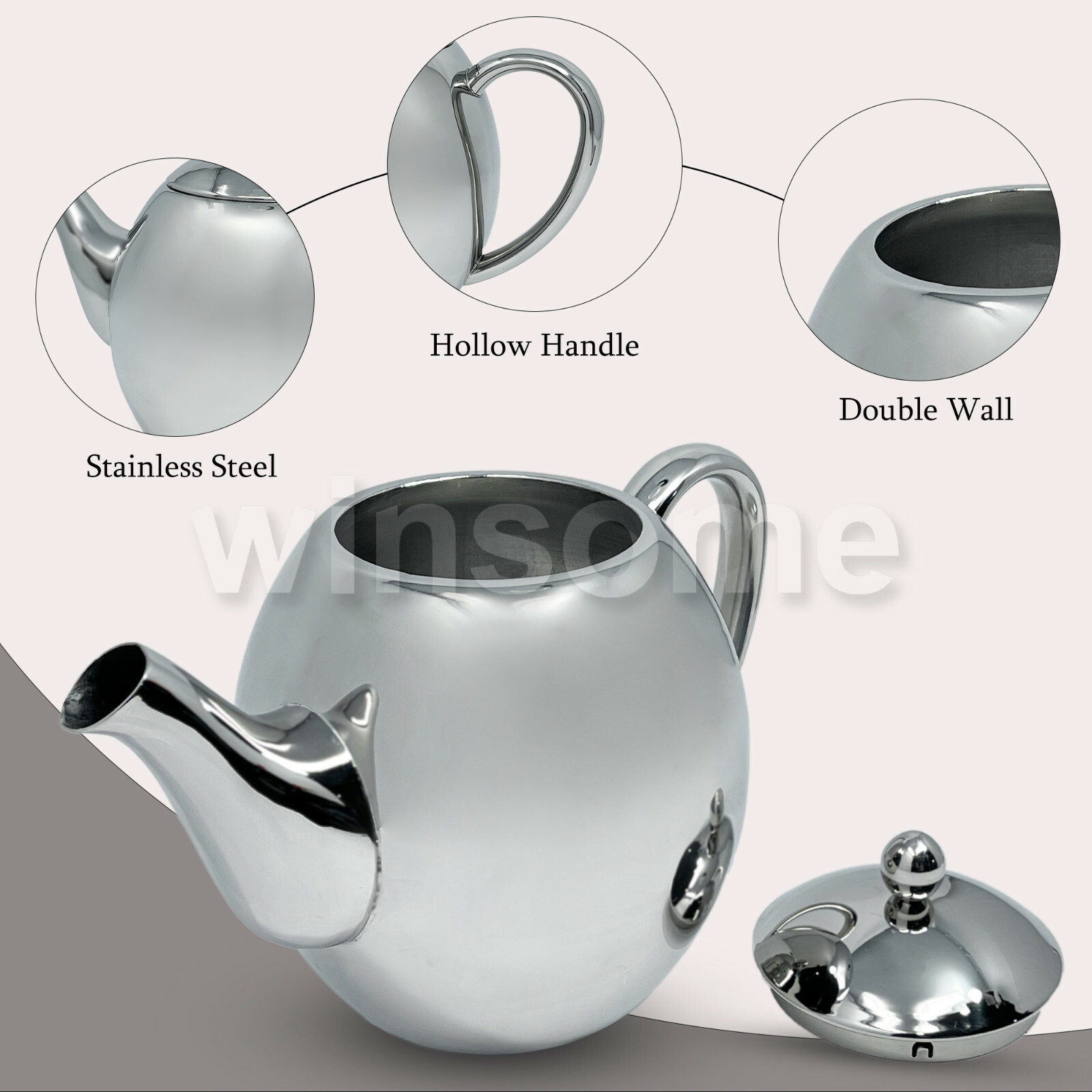 1200ml ( 1.2Ltr ) Quality Stainless Steel Double Wall Insulated Teapot