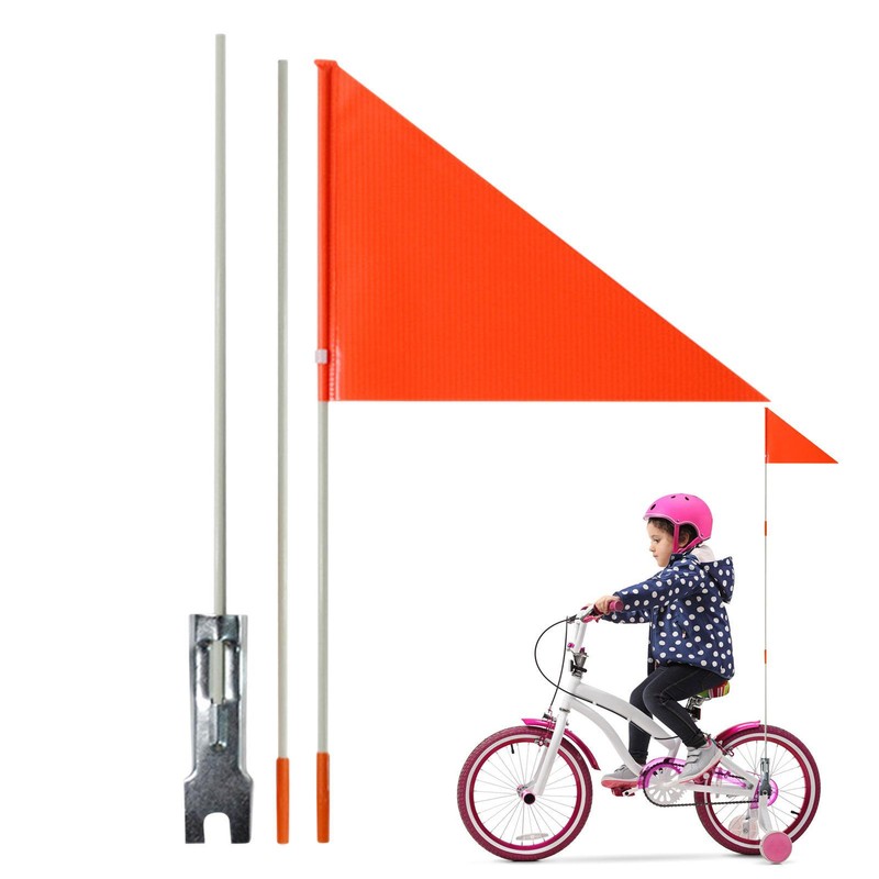 44.8 Inch Bike Safety Flag With Fiberglass Pole Waterproof Orange Cycling Flag