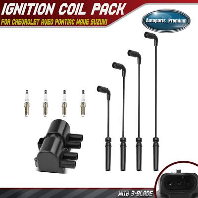 1x Ignition Coil & 4x Iridium Spark Plugs & 4x Wires for Chevrolet Aveo Pontiac