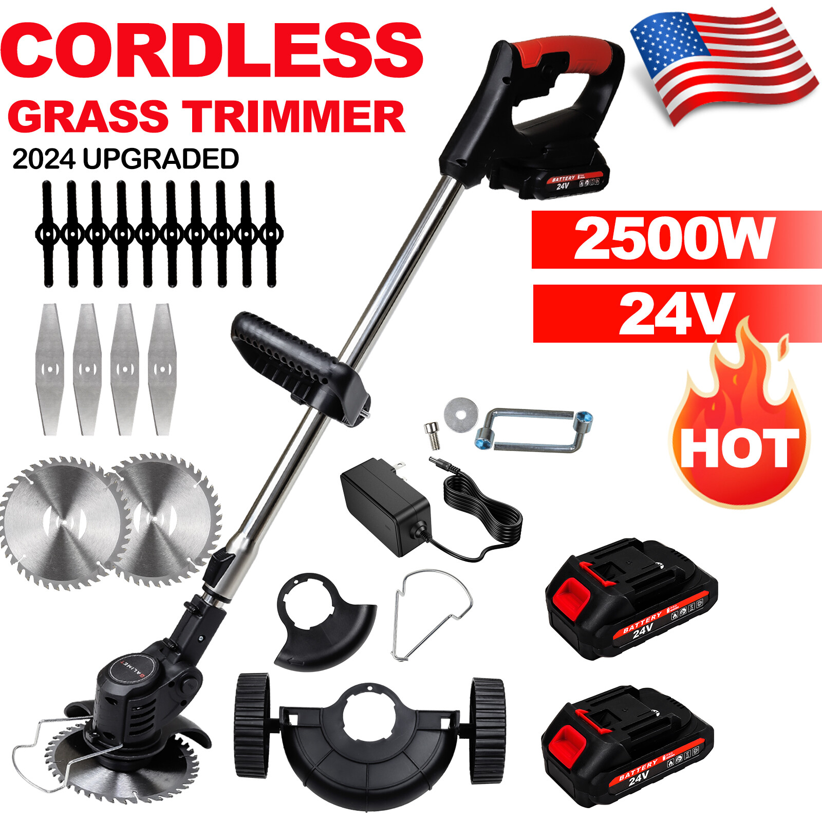 2500W Electric Cordless Grass String Trimmer Lawn Edger Weed Wacker Cutter
