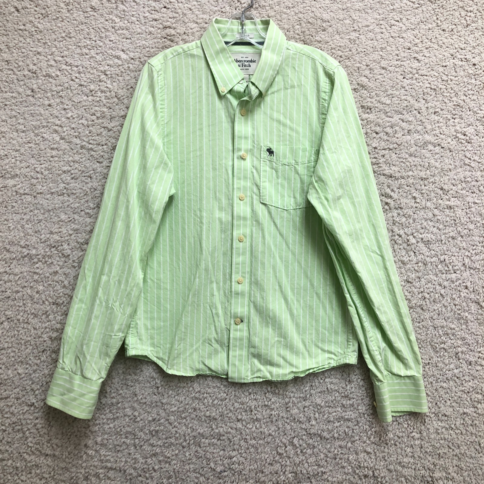 Abercrombie Fitch Button Down Shirt Large Adult Green Striped Long Sleeve Mens L