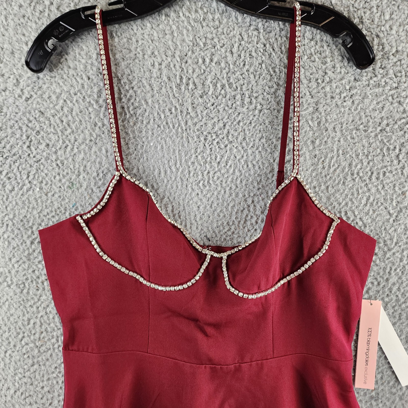 Aqua Crystal Trim Mini Dress Women's Large Wine Sweetheart Neck - Picture 4 of 14