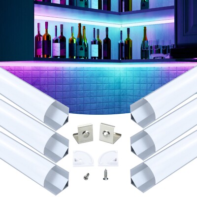 Muzata 6Pack 3.3FT/1M V-Shape Silver LED Channel with Milky White Cover V101
