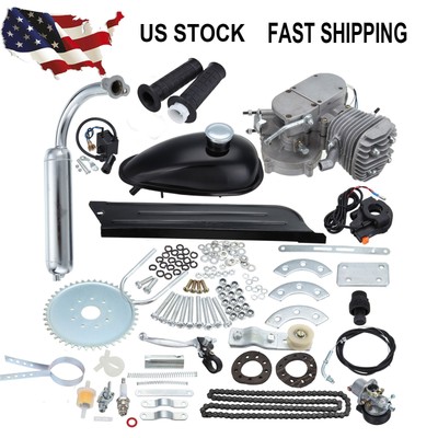 80cc Bike Bicycle Motorized 2 Stroke Petrol Gas Motor Engine Kit Set Silver