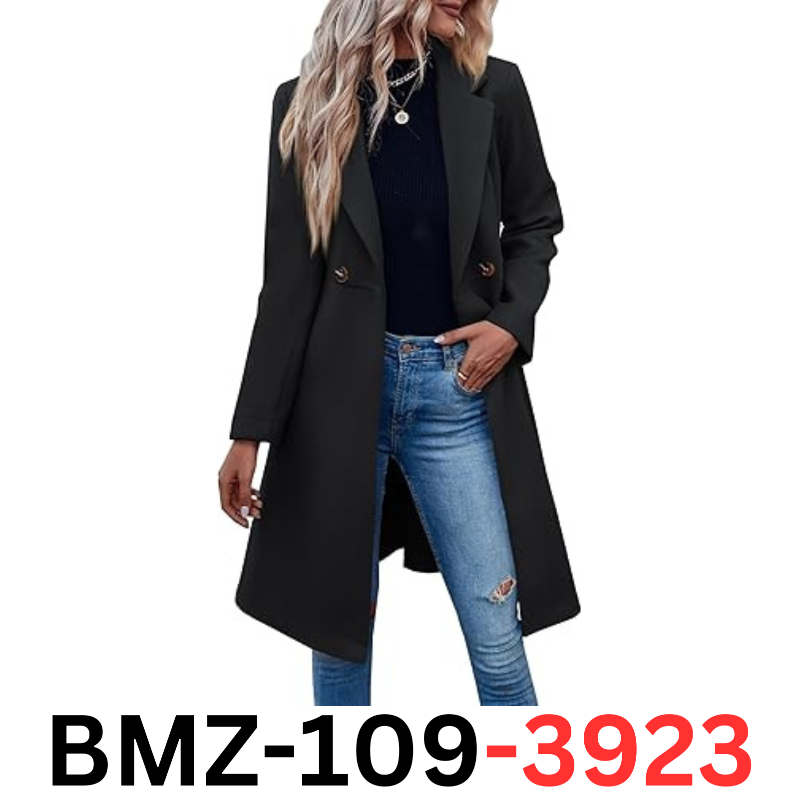 Fazortev Womens Pea Trench Coats Notched Lapel Double Breasted Belted Jackets, M