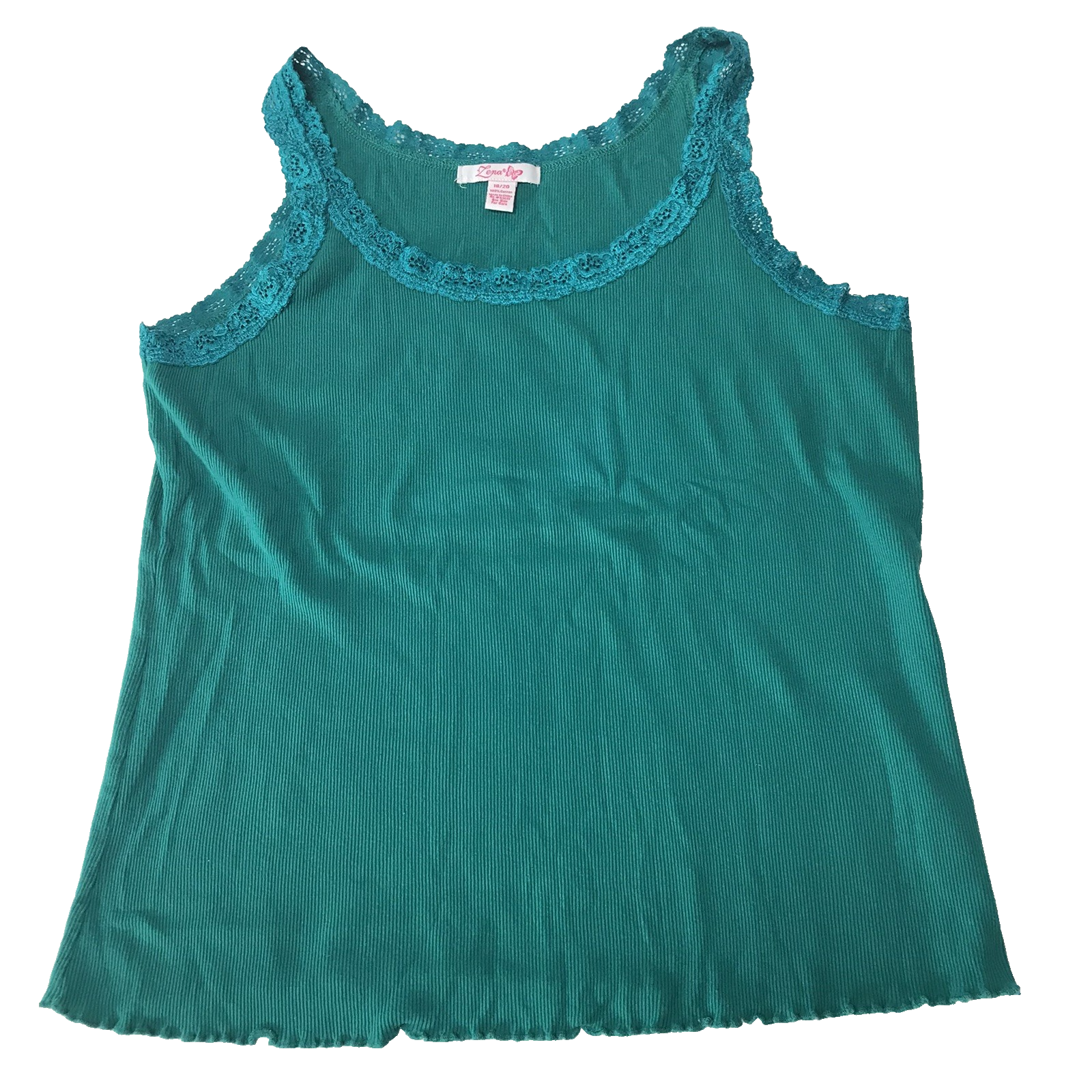 Vintage Y2K Cami Tank Top Womens 18 20 Lace Ribbed Teal