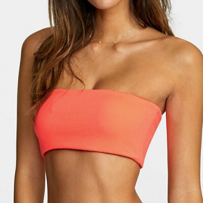 RVCA Bandeau Bikini Flash Top Fluorescent Swimwear Swim Pink Womens Size Large