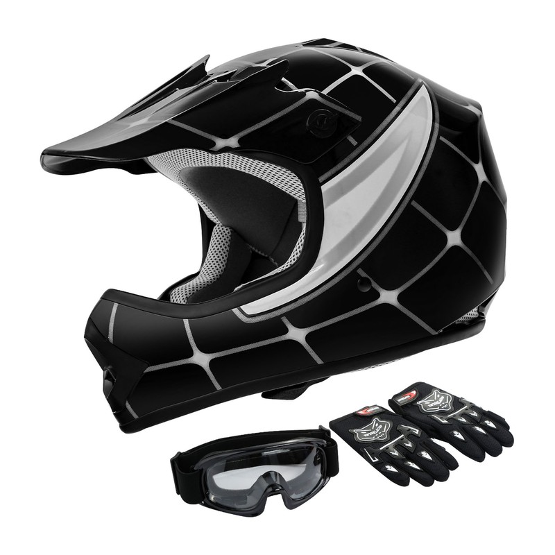 Youth ATV Helmet DOT Children Kids Motocross Offroad Dirt Bike Black Spider Net