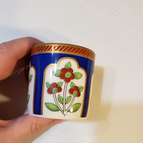 Fitz & Floyd Demitasse Bouillon Tiny Cups Saucers Red Cobalt Blue Gold 7 pieces