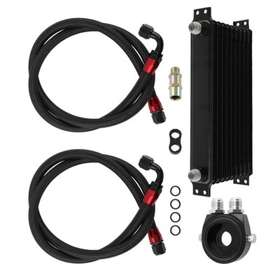 10 Row AN10 Universal Oil Cooler + Filter Relocation Adapter Hose Kit Aluminum