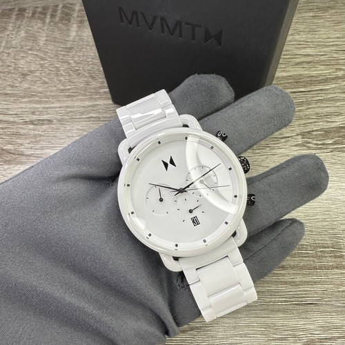 Pre-owned Mvmt New✅ White Ceramic✅ Blacktop Ii 47mm Chronograph Date Watch 28000234