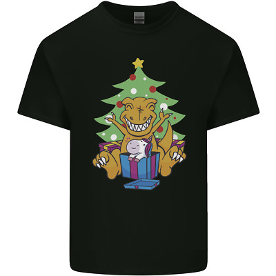 Navidad T-Rex & Unicornio Divertido Regalo Navidad Hombre Luz Camiseta Algodón