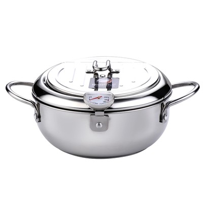 74oz/2.2L Deep Fryer Pot Stainless Steel With Thermometer Oil Drainer Rack H8B5