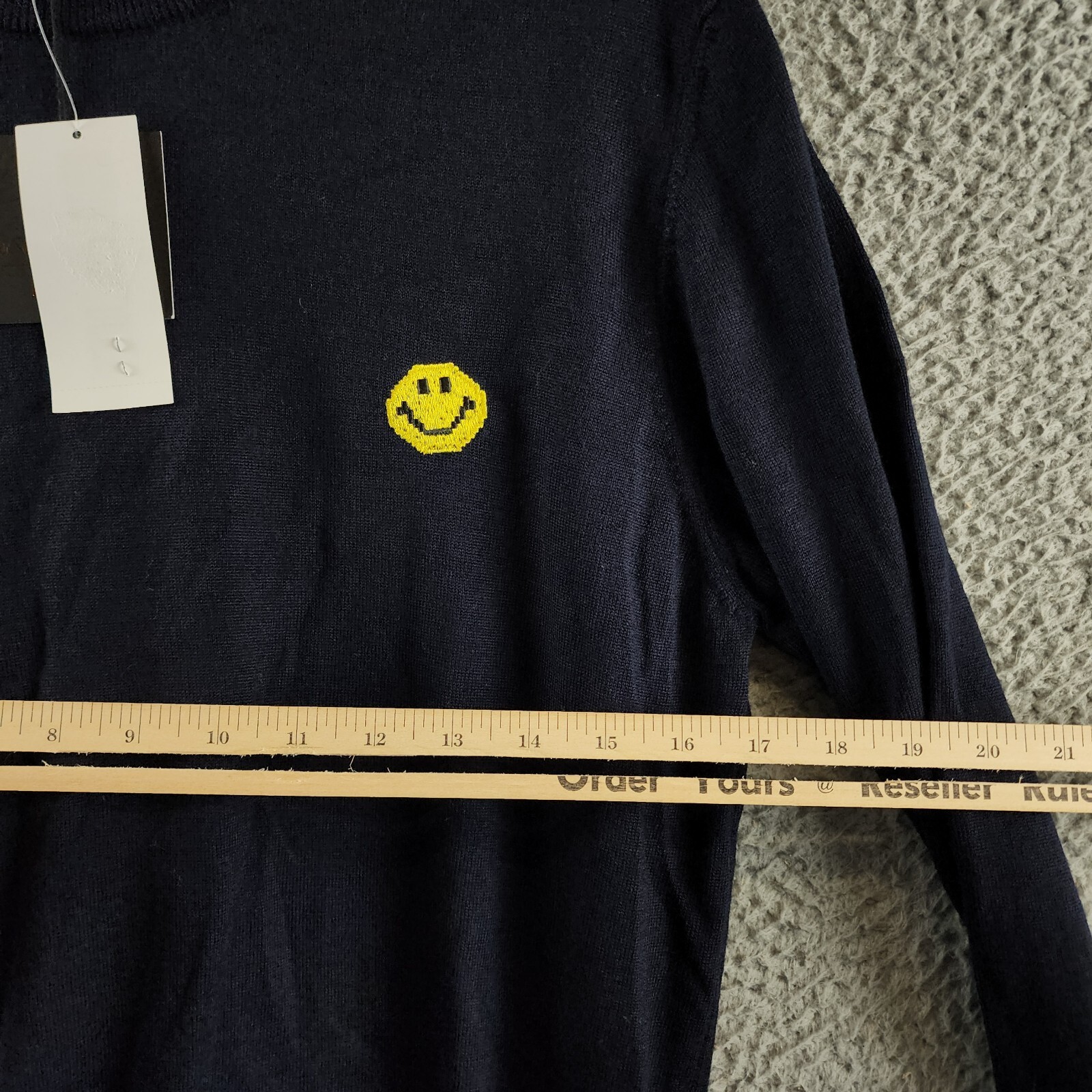 Joshua Sanders Pixel Wool Crewneck Sweater Men's L Navy Ribbed Pullover L/S - Picture 9 of 15
