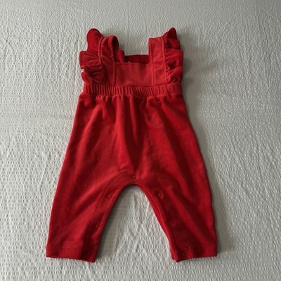 Lullaby Lane Baby Girl Red Fleece Ruffle Romper Snaps 3-6 Months
