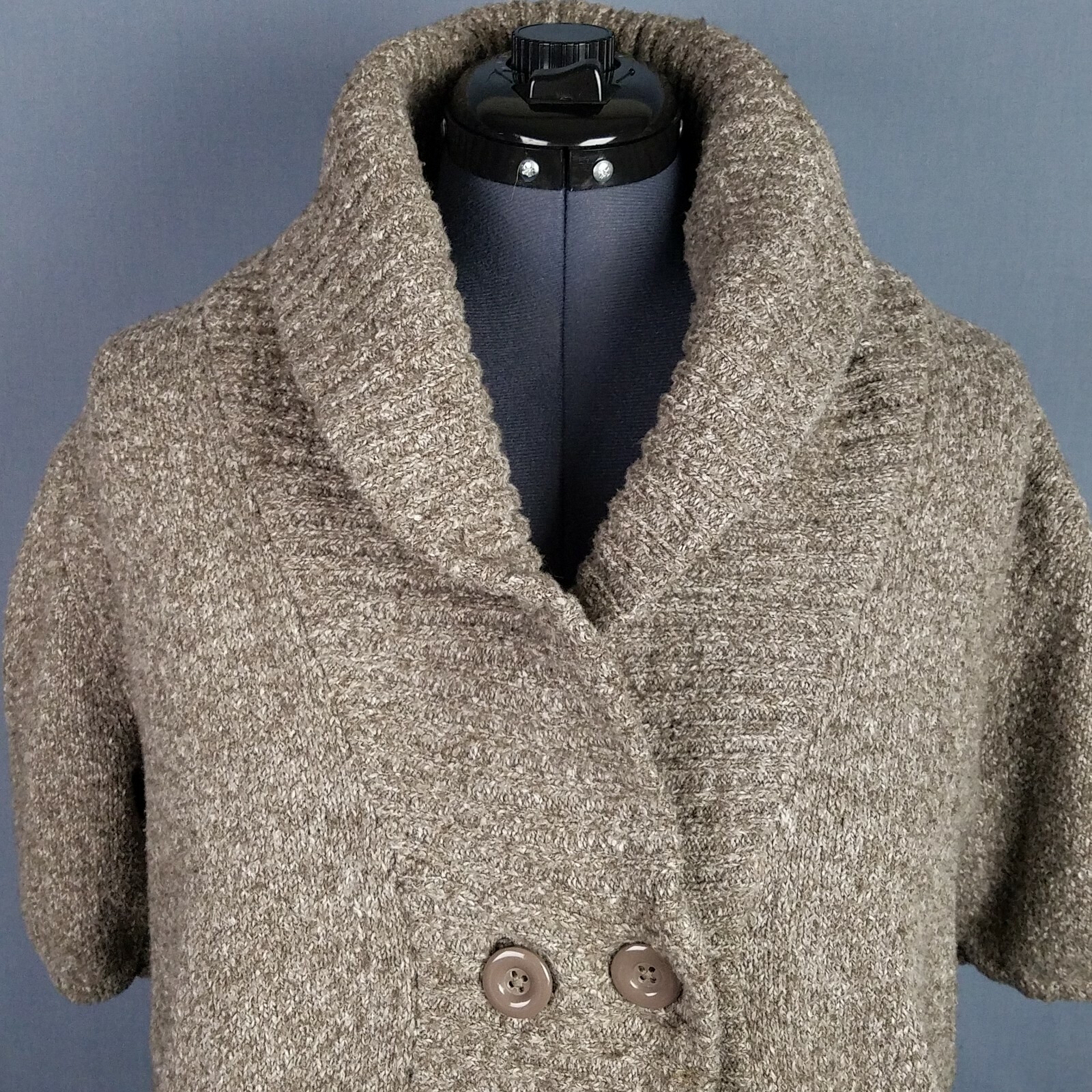 Duo Maternity Cardigan Sweater Womens XL Beige Short Sleeve Cowl Neck Stretch