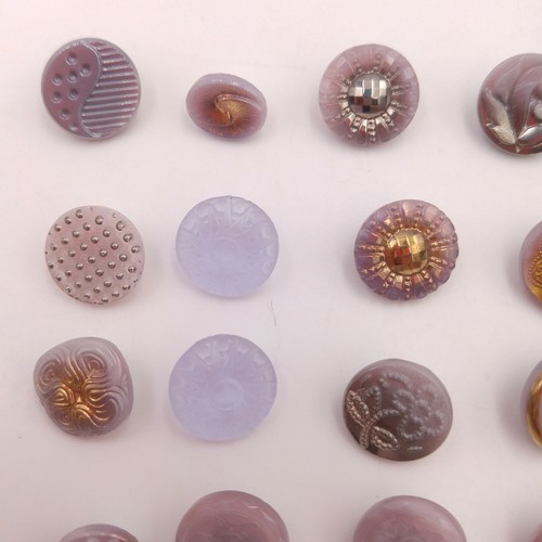 Mixed Lot of 24 Vintage Glass Buttons - Purple Lavendar Round Textured