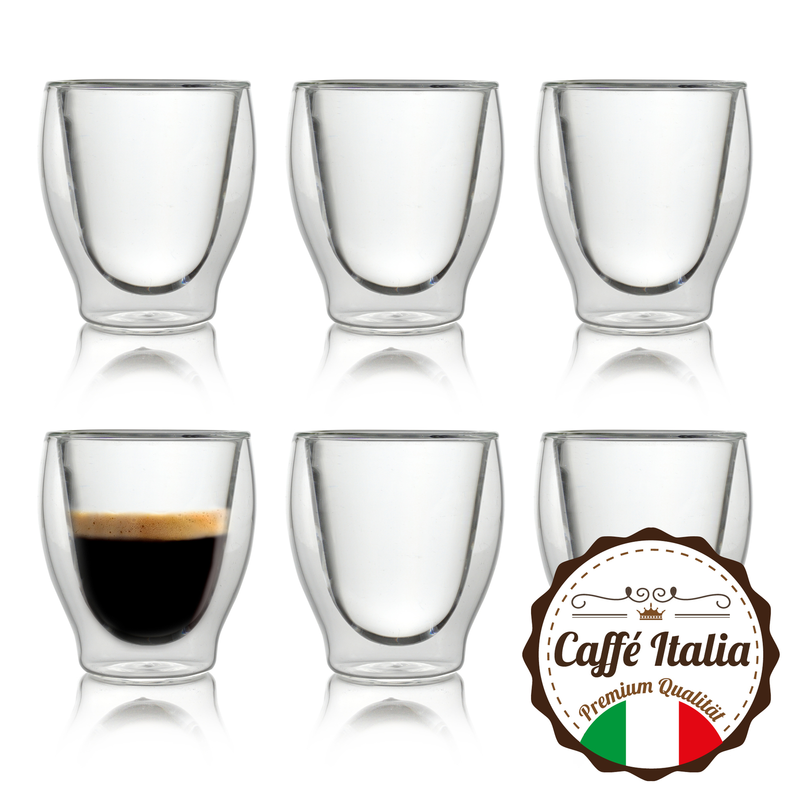 Caffé Italia Milano 6x60ml doppelwandige Espressogläser Espresso Thermo Glas Set