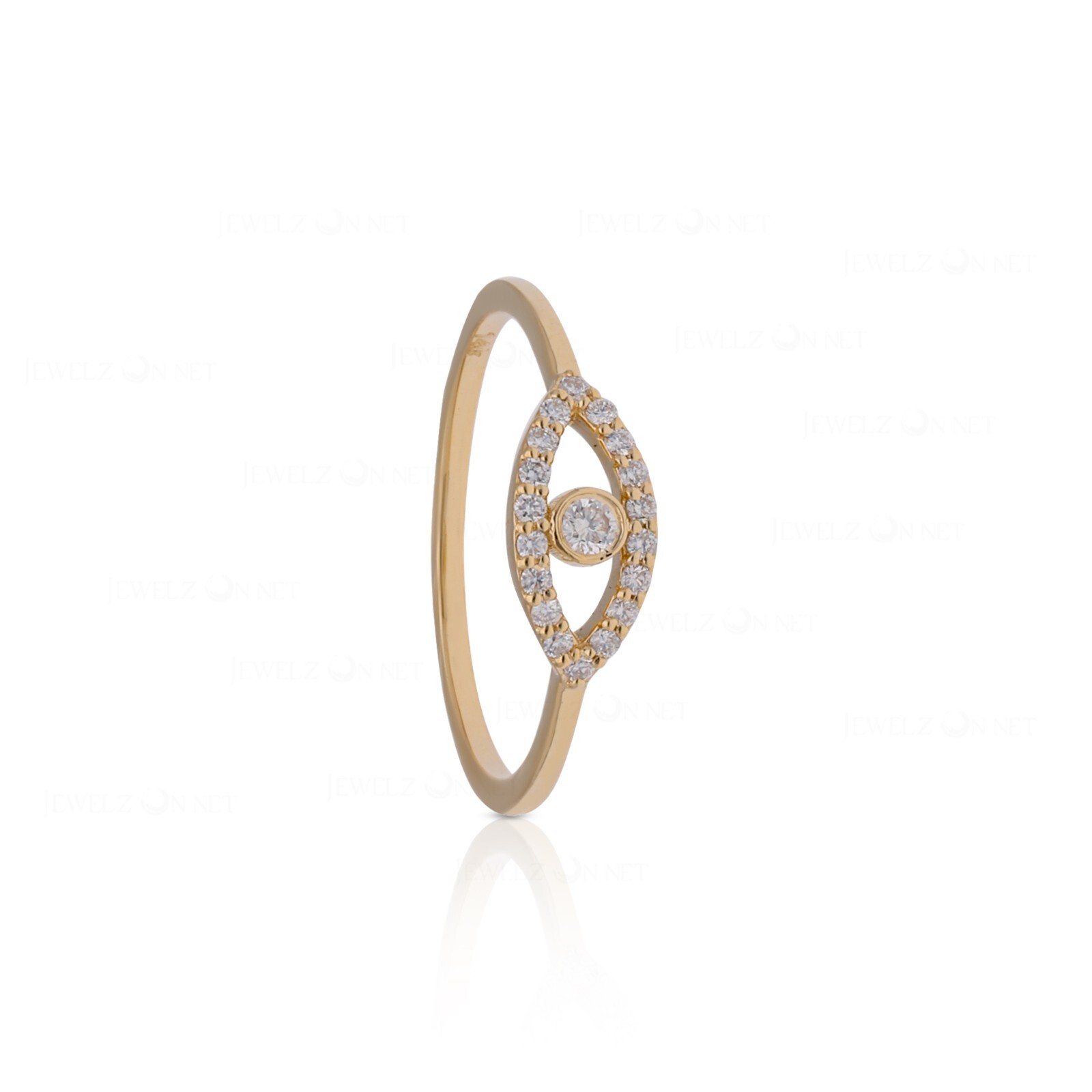 Pre-owned J.o.n 14k Yellow Gold Natural Pave Diamond Evil Eye Design Ring Fine Handmade Jewelry In White