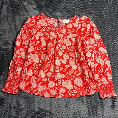 Universal Thread Red Floral Peasant Top Prairie Cottagecore Blouse Size Medium